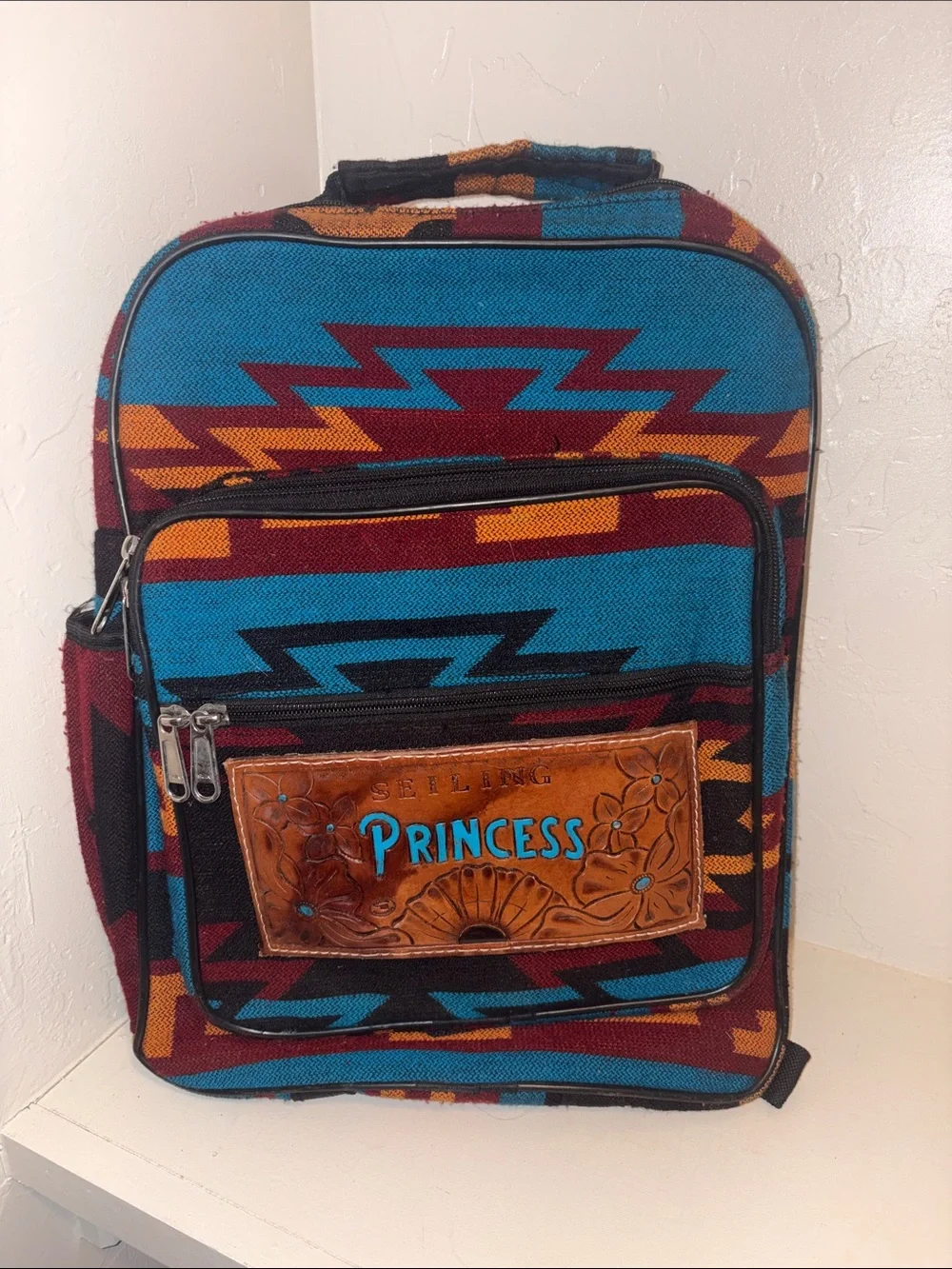 Princess Kids Backpack by - Teal & Burgundy Aztec